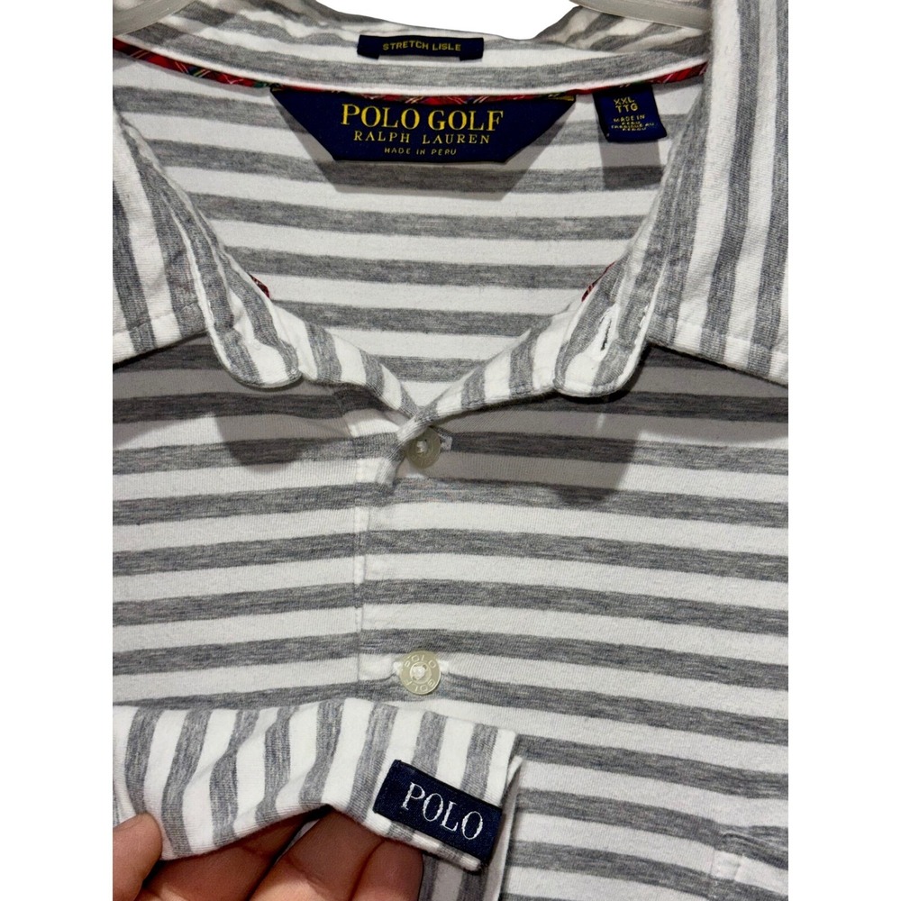 Polo Golf Ralph Lauren Striped Stretch Lisle Golf Polo Shirt‎ XXL Grey White